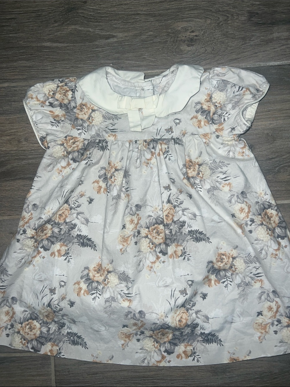 Janie and Jack Cream Floral Peter Pan Collar Dress with Gray Accents